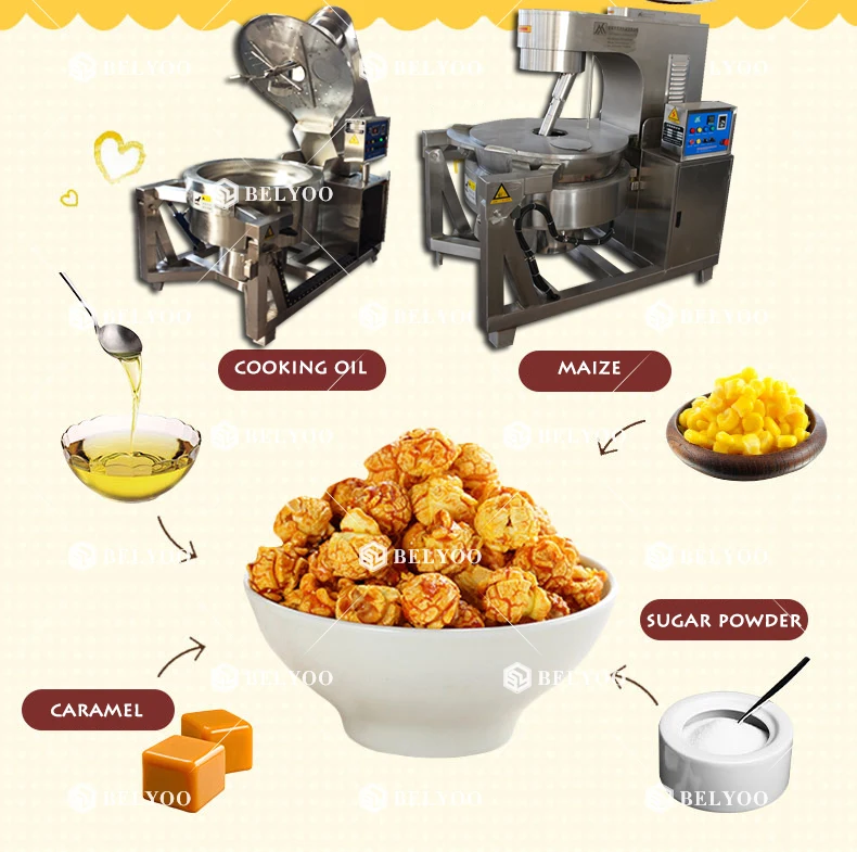 Gas electric mustard strawberry chocolate caramel popcorn maker home portable manual industrial popcorn making machine