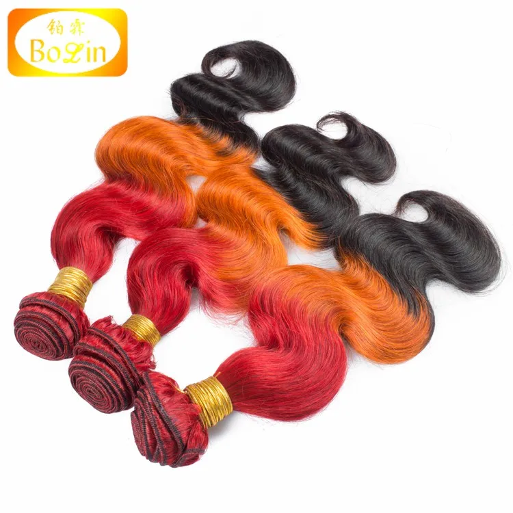 New Ombre Red Orange Black Brazilian Virgin Hair Three Tone Ombre