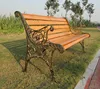 Contemporary Modern Wooden Outdoor Furniture Garden Patio Park Long Bench Chair with Cast Wrought Iron Legs Ends