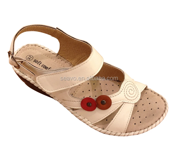 Seavo Latest Buckle Design Fashionable Pu Sole White Beach Wedge Seavo Latest Buckle Design Fashionable Pu Sole White Beach Wedge Sandals For Women