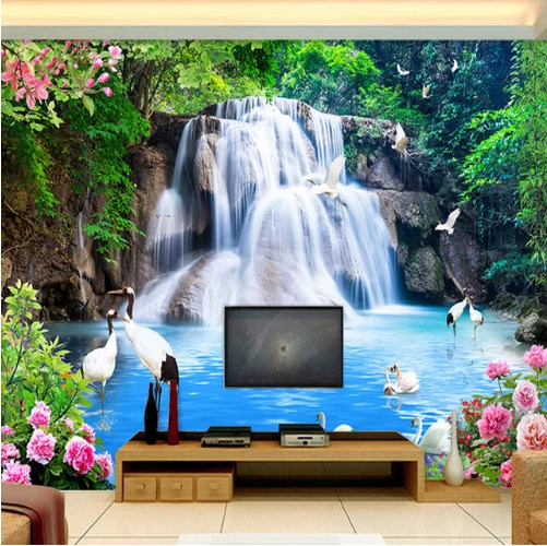 Custom 3d Wall Mural Wallpaper Mountain Water Waterfall Scenery 3d Tv Background Wall Decorations Living Room Photo Wallpaper Buy 3d Wall