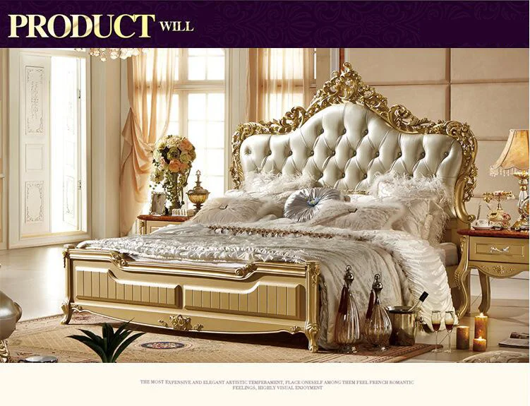 modern european solid wood bed Fashion Carved 1.8 m bed french bedroom furniture p10054
