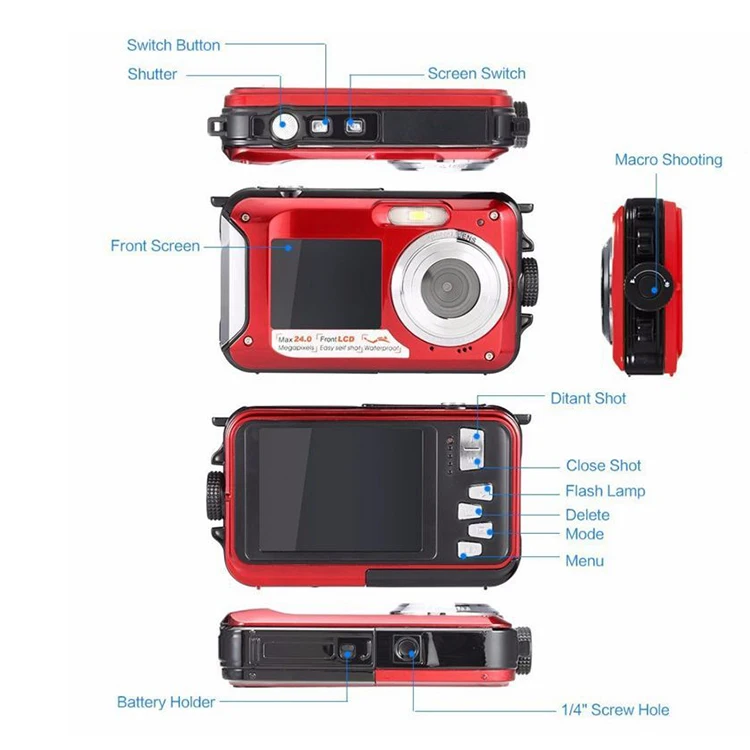 Waterproof Digital Camera Real 3m Underwater Camera With Dual Screen