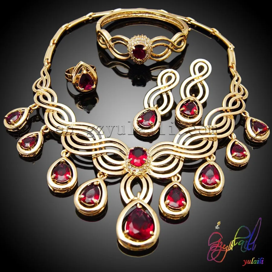 Red Rhinestone Costume Jewelry Gold Plated Sets Red Rhinestone Costume Jewelry Gold Plated Sets Glware
