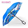 High quality waterproof double layer cartoon automatic rain umbrella Fashion hand-free straight reverse invested car umbrella