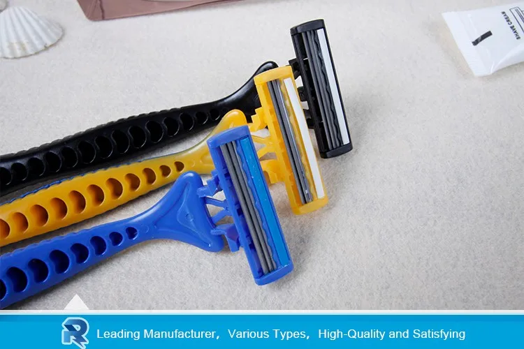 Three Color Pivoting Head Nonslip Handle Triple Blade Mens Razor With Shaving Cream