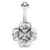 Crystal Clover Navel Bar Belly Button Ring
