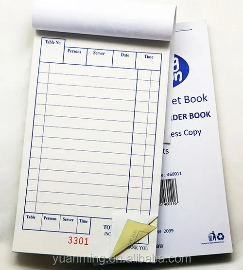 China Book Guest Check Book 2 Part Waiter Writing Pad Restaurant Order