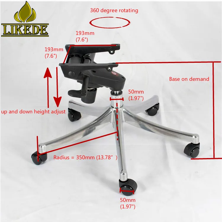High Quality Chair Spare Parts 5star Adjustable Aluminum Desk Chair Base Lounge Chair Swivel