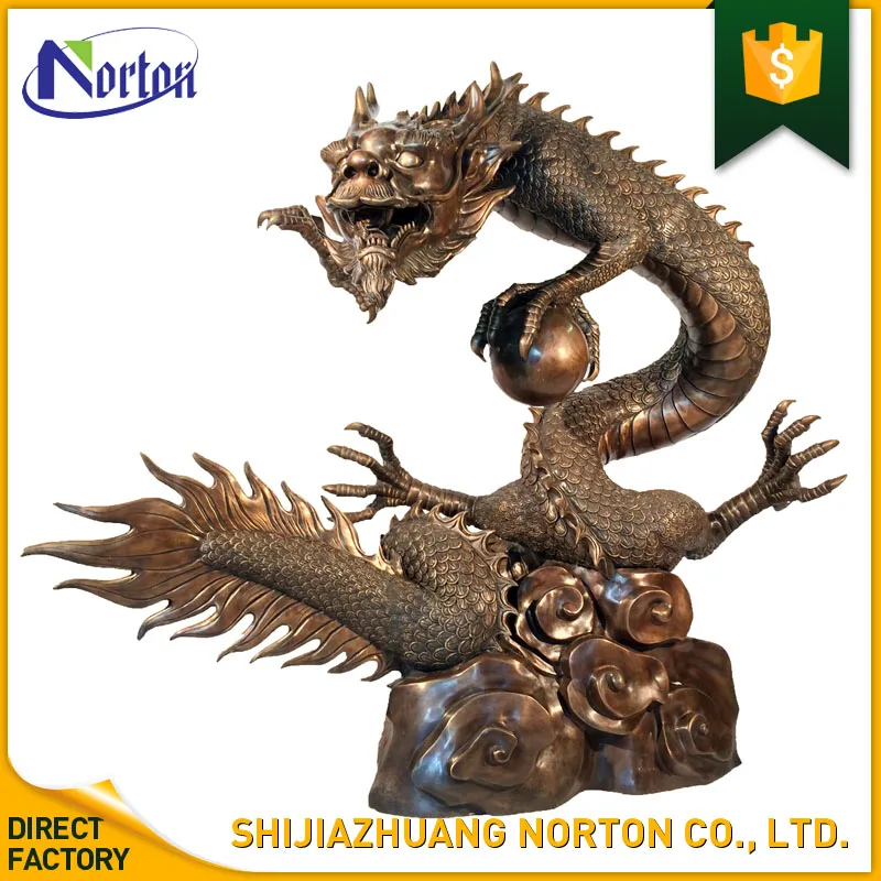 Grande Sculpture De Dragon Chinois En Laiton Sculpté À La Main,Art
