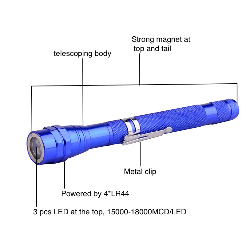 Hot Sale 3 LED Telescopic Flexible Magnetic Pick Up Tool Torch Light Flashlight 