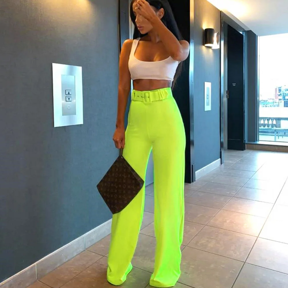green wide leg trousers