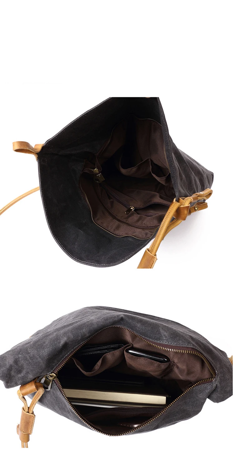 Water proof vintage waxed canvas leather trim leisure ladies brand crossbody shopping shoulder hand bag handbag for women
