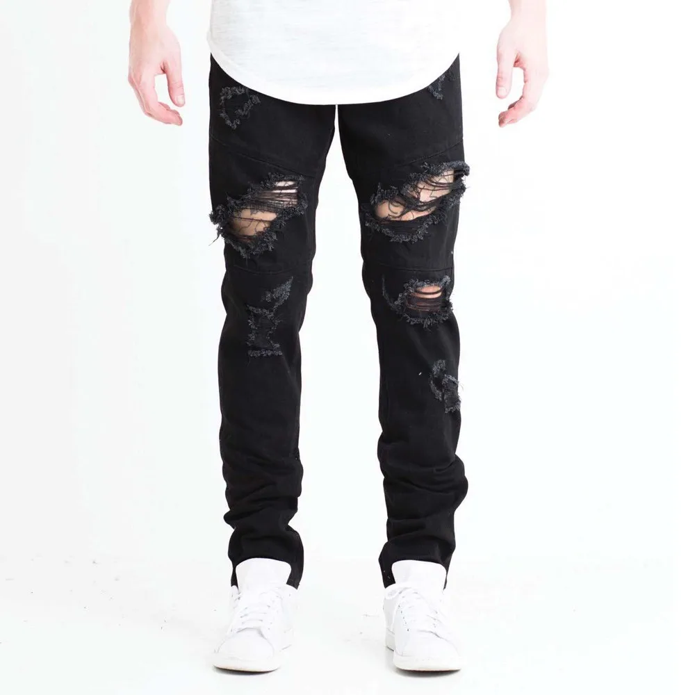 Faded Blue Monkey Wash Mens Denim Jeans Ripped Holes Red White Spots