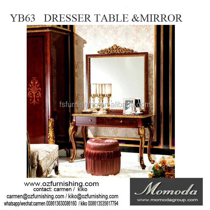 Yb63 Antique Royal European Style Solid Wood 5pcs Bedroom Furniture