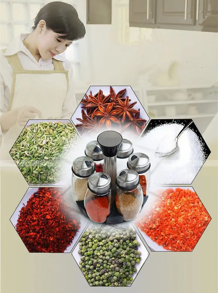 7pcs Rotating Kitchen Seasoning Bottle Set