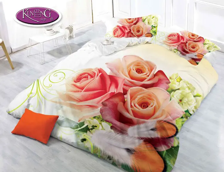 3D Bedding Sets Home Textile Black Red Flower Floral Pattern 4pcs Queen Size Bedding Sheet Sets 