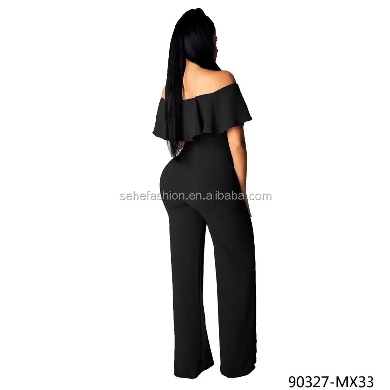 90327-MX33 Off The Shoulder Ruffles Jumpsuits Women With Long Pants