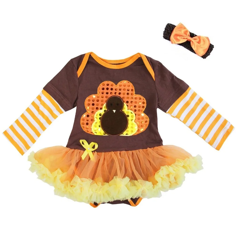 Baby Girl Clothes Thanksgiving Turkey St Turkey Brown Orange Yellow Bodysuit Tutu Party Dress