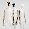 New design full body man business suit display gold silver chrome head arms male abstract mannequin model change face for sale