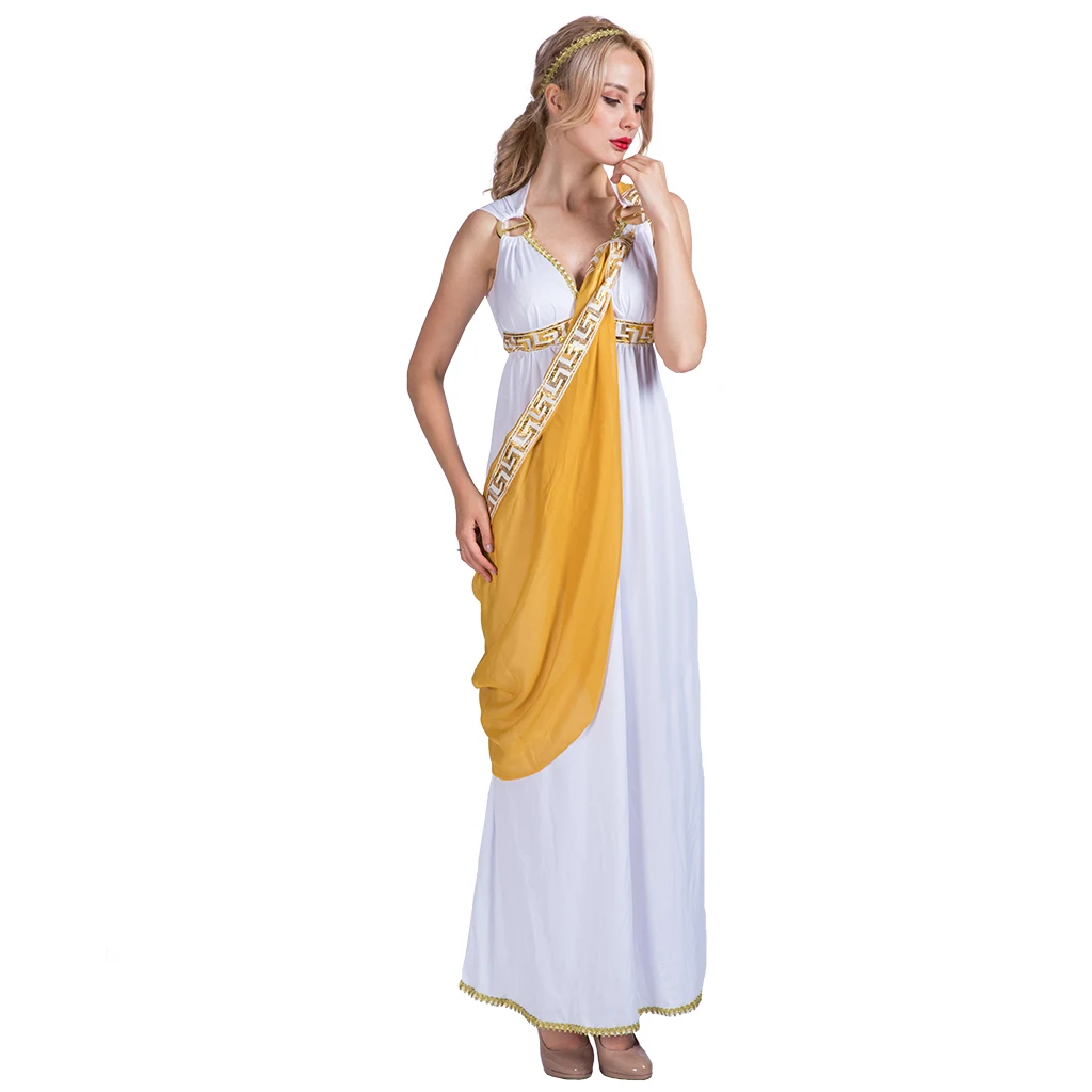 Halloween Sexy Roman Cosplay Costume Adult White Long Fancy Dress For 1371