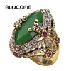 Blucome 2019 Brand Vintage Turkish Jewelry Big Green Resin Rhinestone Women Wedding Accessories Metal Rings
