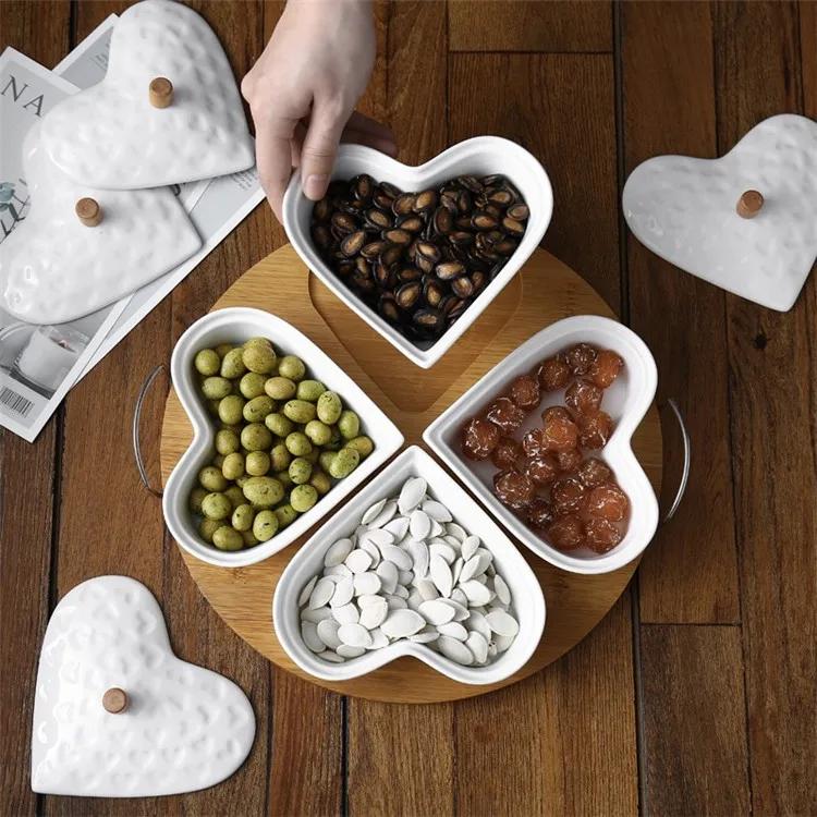 Table decorative heart shape elegance luxury snack candy plate with lid 