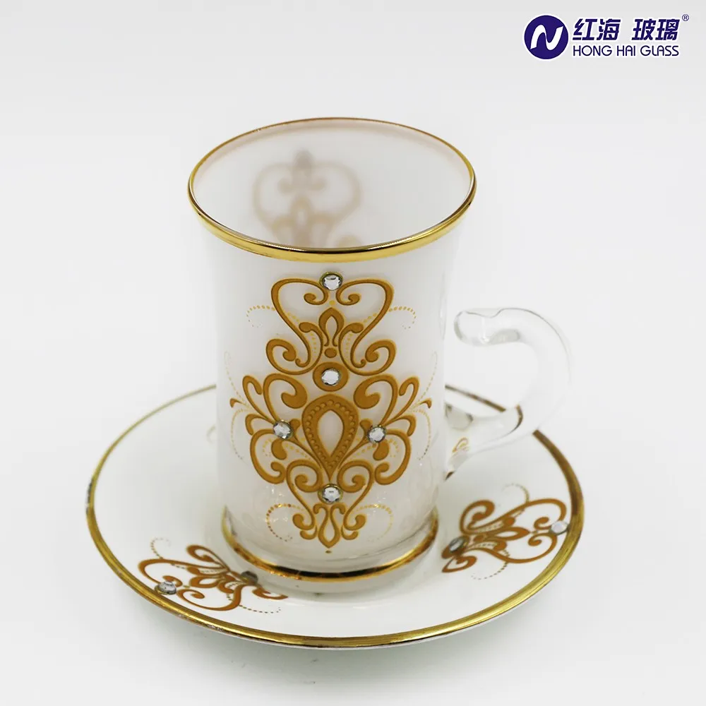Hot Sale Gold Painted 12pcs Tea Cups Set(white Glass) Buy Glass Tea