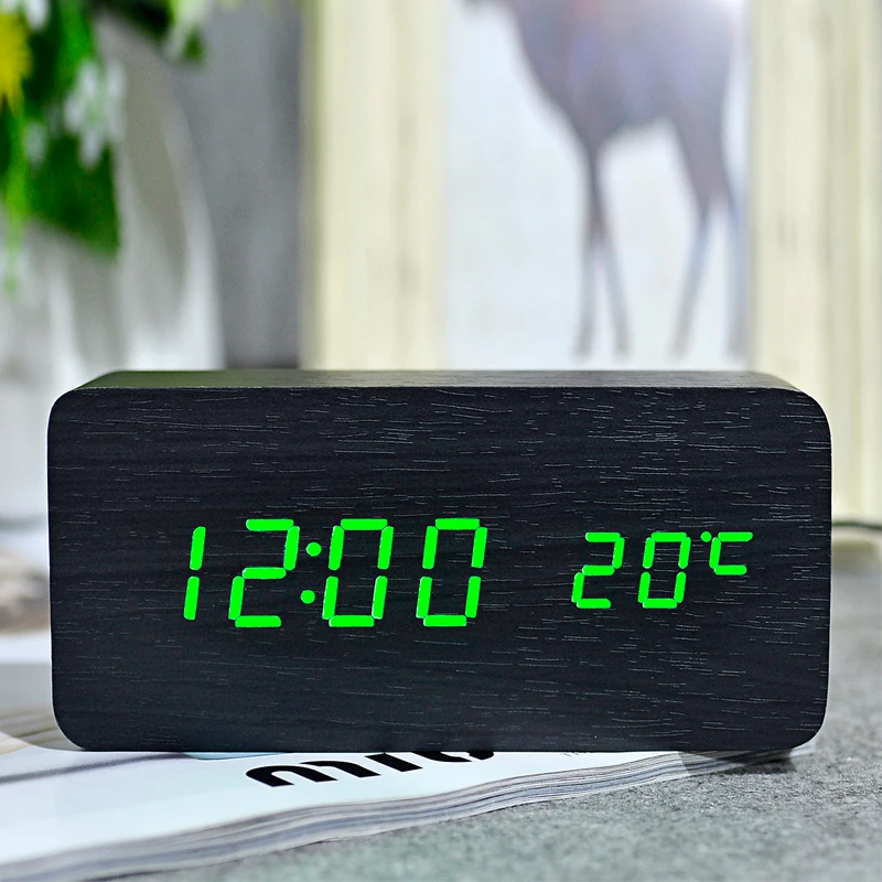 FiBiSonic Wooden Digital LED Alarm Clock reloj despertador Sound
