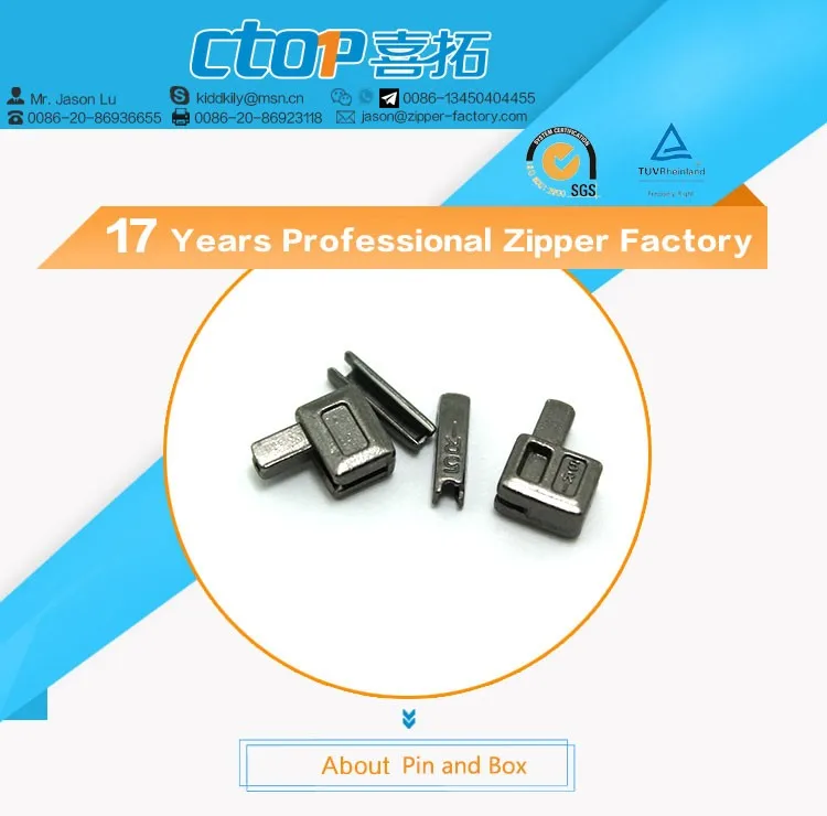 2017 Hot Sale Zipper Accessories Zipper Insertion Pin And Box For Open