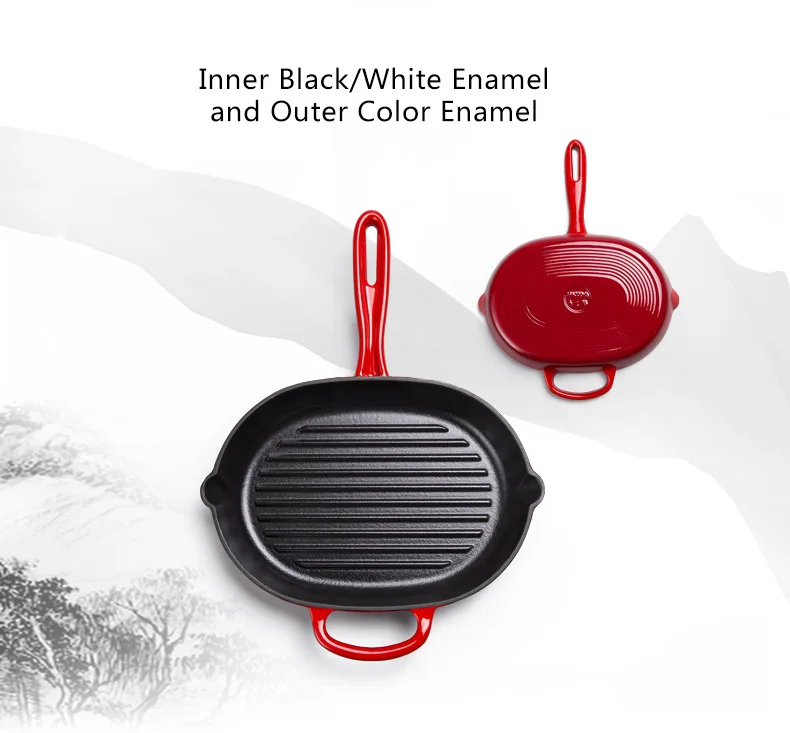 Enamel Cast Iron Griller Grill Pan For Steak Plate With Helper Buy