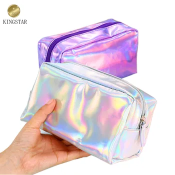 Shiny Silver Pvc Holographic Makeup Bag Cosmetic Bags Pouch Shiny Silver Pvc Holographic Makeup Bag Cosmetic Bags Pouch Toiletry Storage Wash