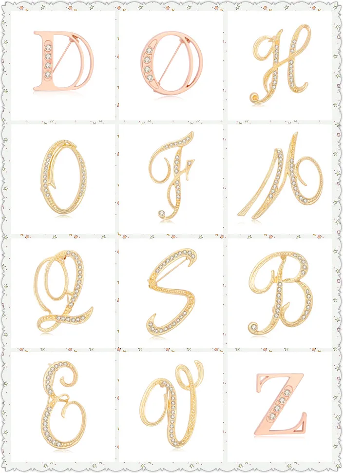 Newest Popular Alphabet Letter Brooches Custom Metal Gold Plated Letter
