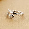 Elegant 925 Sterling Silver Open Adjustable Size Fish Bone Finger Ring For Women