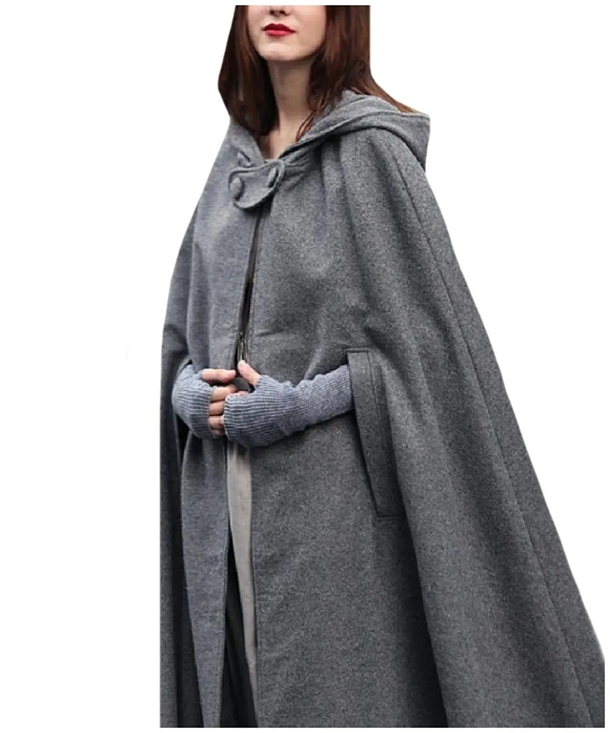 Nanquan Men Outwear Phocho Cape Cloak Hoodie Cardigan Open Front Long Coat