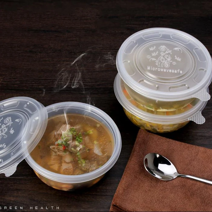 Leakproof Heat Resistant Disposable Plastic Packaging Bowl Round Takeaway Box Soup Bowl With