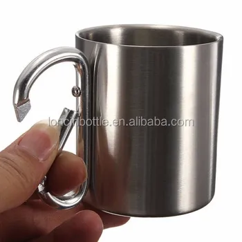 220ml Stainless Steel Coffee Mug Camping Outdoor Portable Cup 220ml Stainless Steel Coffee Mug Camping Outdoor Portable Cup Carabiner Hook Thermal With Lid