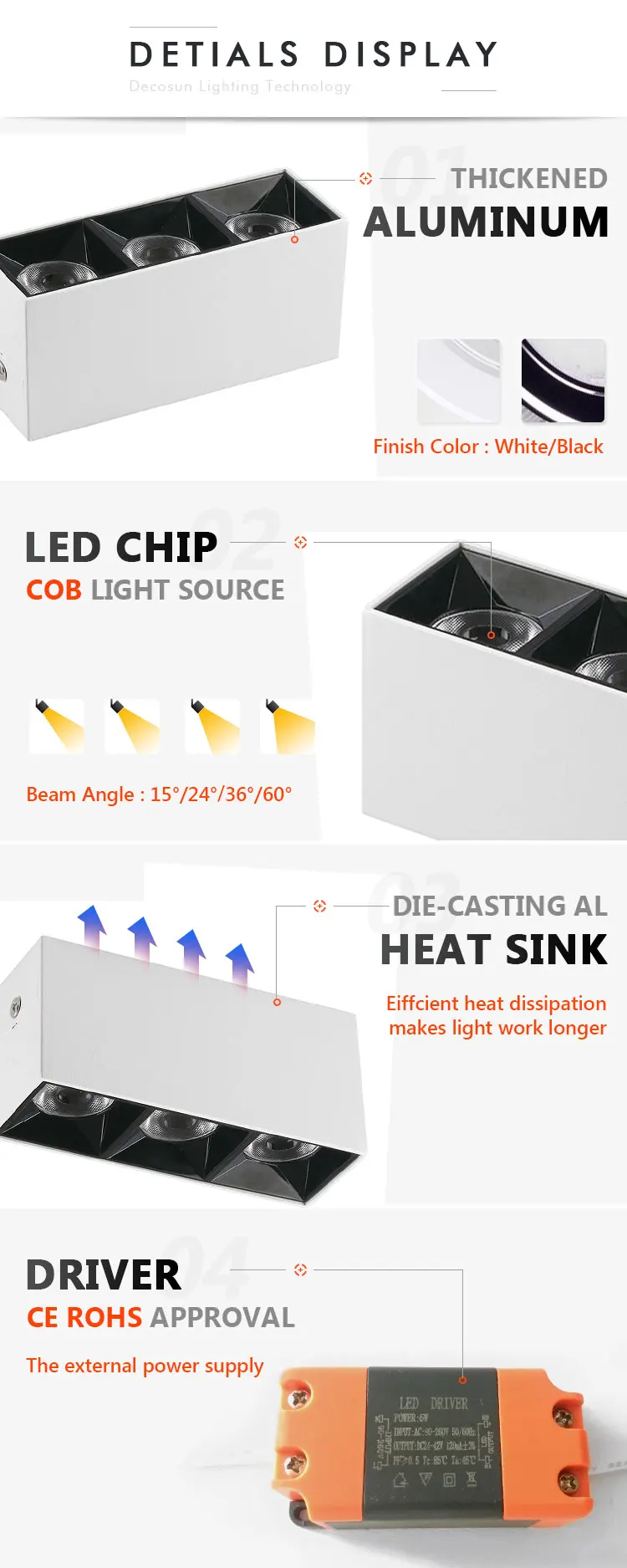 Surface mounted led aluminum batten lighting L118 W42 H54 8w led cob linear light