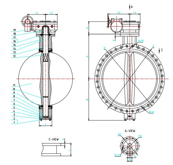 42 Inch U Type Butterfly Valve with GAD Drawing - TWS