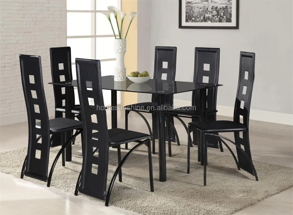 7piece Dining Room Set Furniture Glass Top Metal Table And Chairs