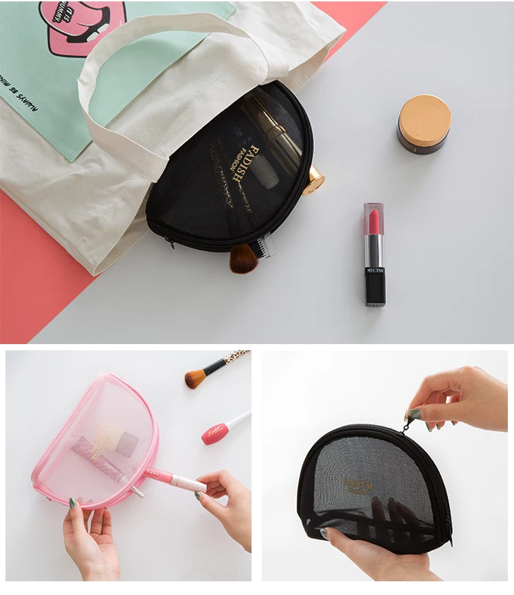Translucent Pu Leather Mini Mesh Makeup Bag See Through Cosmetic ...