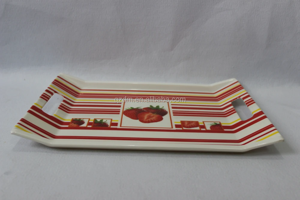 Fruit Printing 15 Inch Melamine Serving Tray With Handles