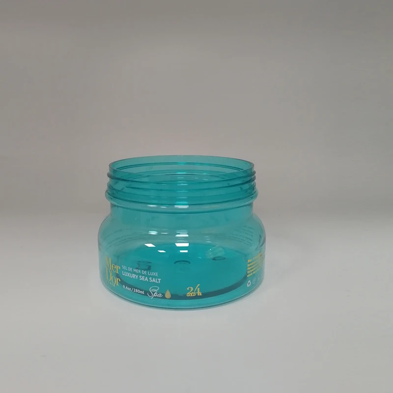 280ml Sky Blue Color Pet Jar Sea Salt Plastic Bath Salts Jar Containers