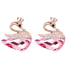 Pendientes de animales Para Niños Niñas Cisne Stud Hecho Con Swarovski Elementos de Cristal Austriaco de Navidad Famosa Marca de Joyería