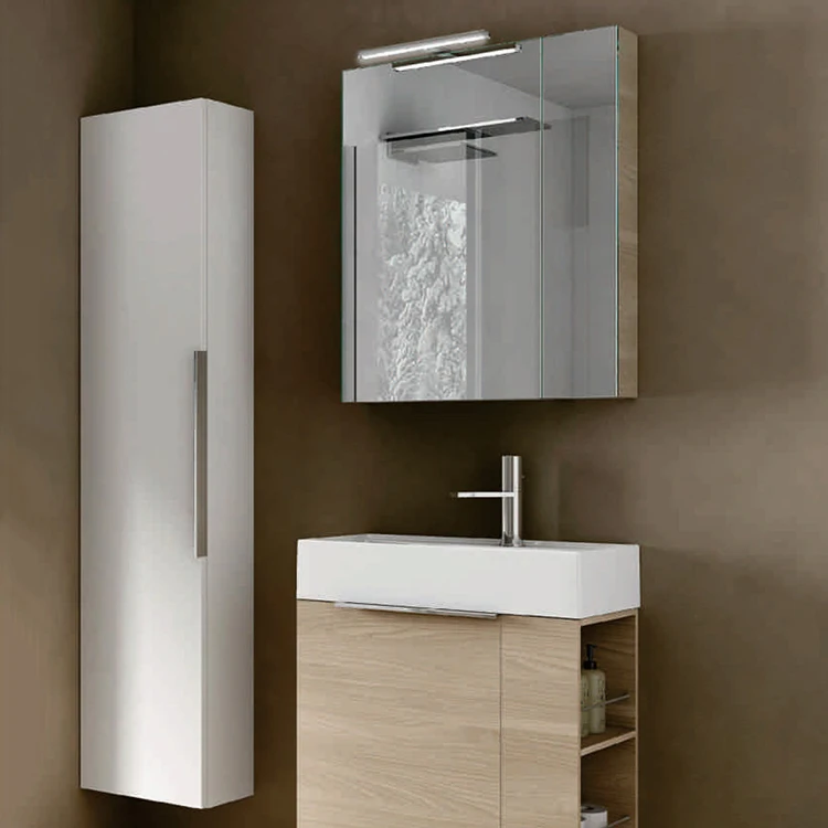 Modern Wood Grain Medicine Bathroom Mirror Cabinet With Light