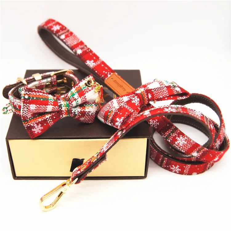 Christmas Pet Dog Leash With Bow Dog Collar Fabric Dog Chain Buy