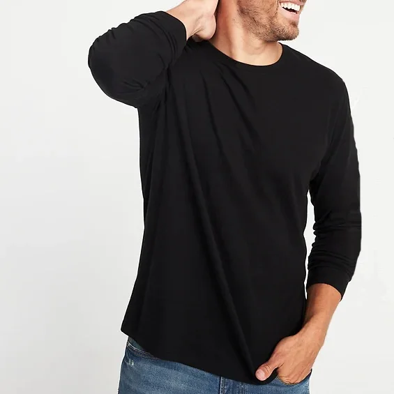 Wholesale Clothes Men Long Sleeve Plain Black T Shirt Direct from China Clothes Manufacturer