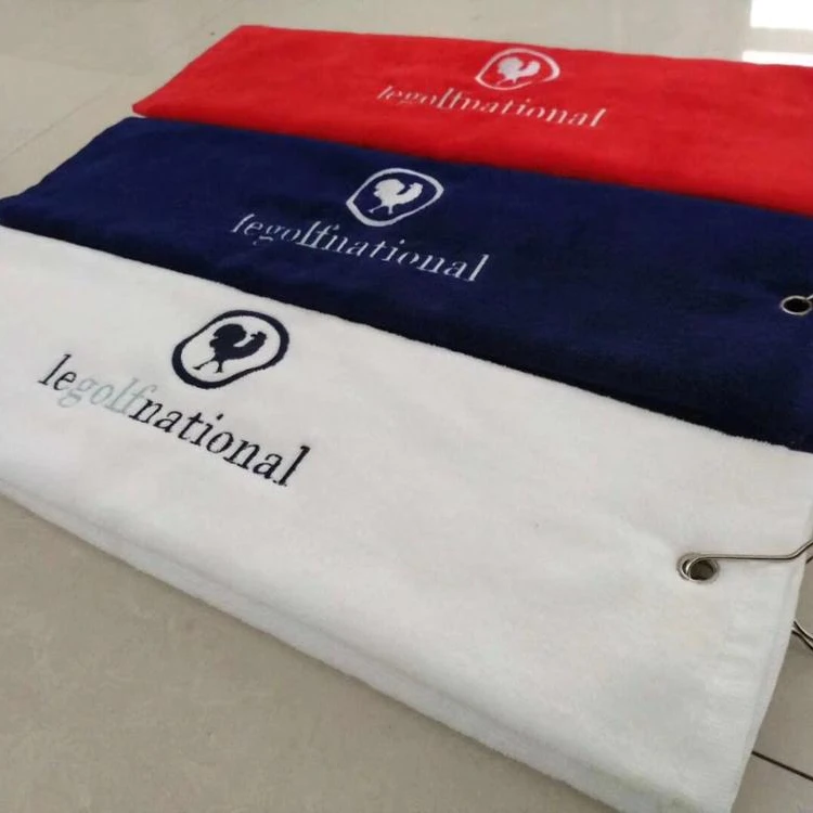 
100% cotton plain cut pile golf towel with Embroider and buckles 