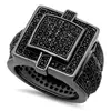 Solid Brass Core Black Silver Micro Pave Iced Out Cubic Zirconia Square Hip Hop Ring For Men