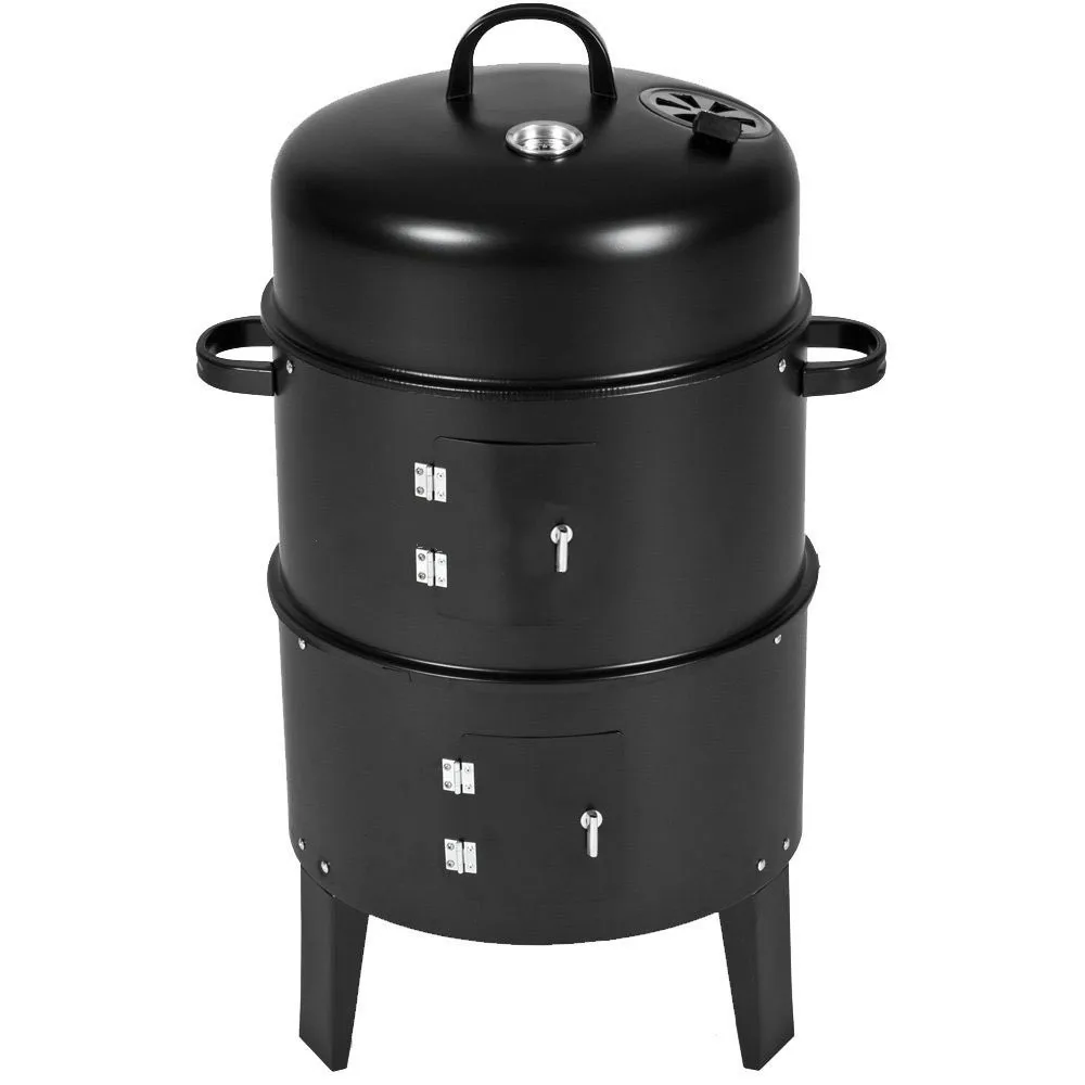 3 In 1 Round Vertical Smoker Bbq Wood Charcoal Outdoor Bbq Grill As